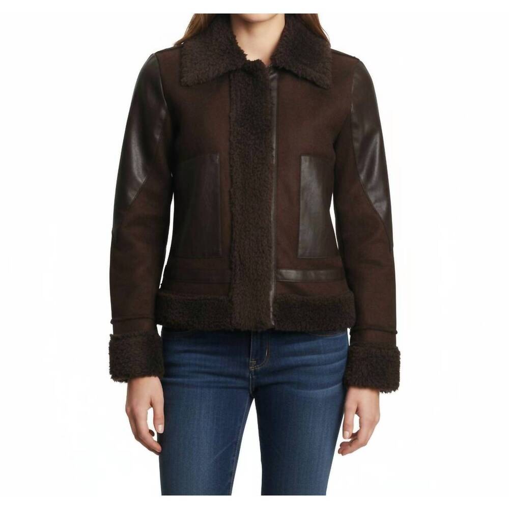 NEW MIILLA long sleeve with pockets shearling jacket in brown